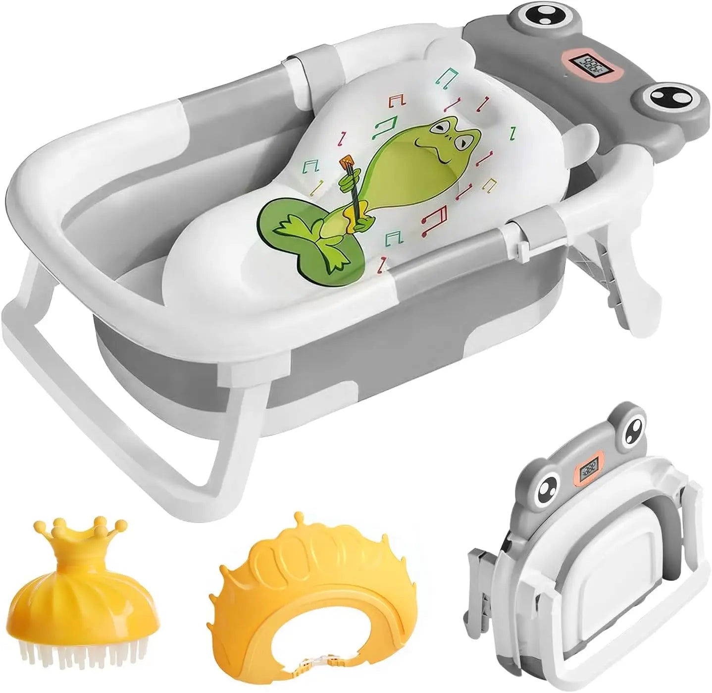 Baby Bath Tub With Cushion Foldable Design And Thermometer