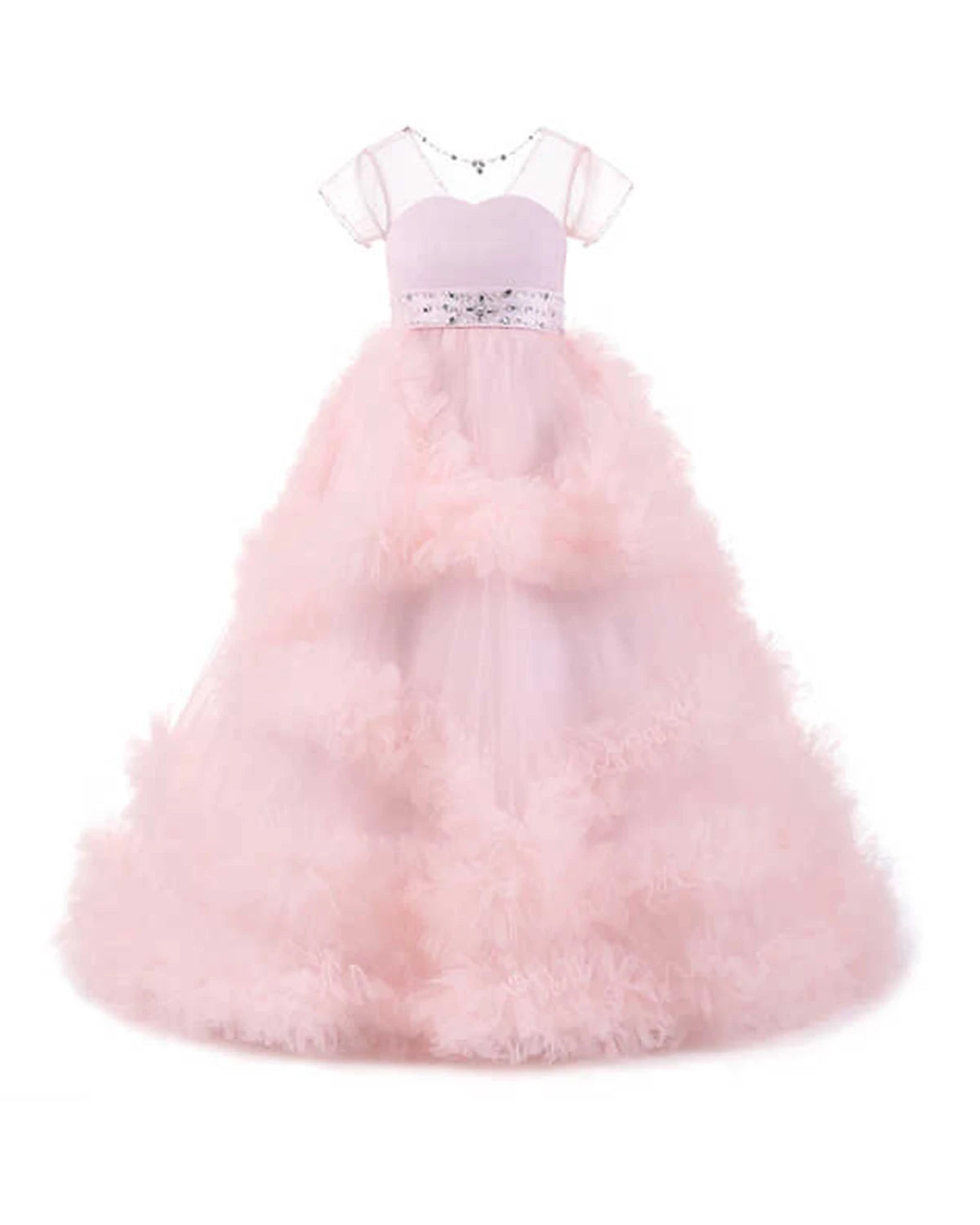 Abaowedding Flower Girl Dress Illusion Large Back Bow Tulle