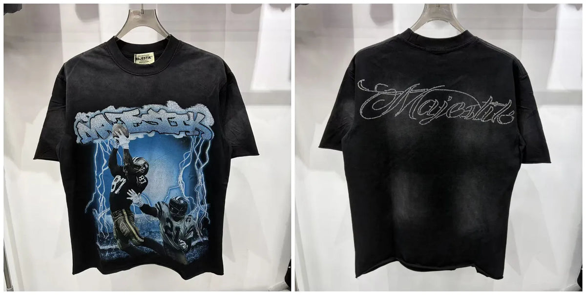 Cotton T Shirt With Letter Rhinestone Print Breathable Hip Hop