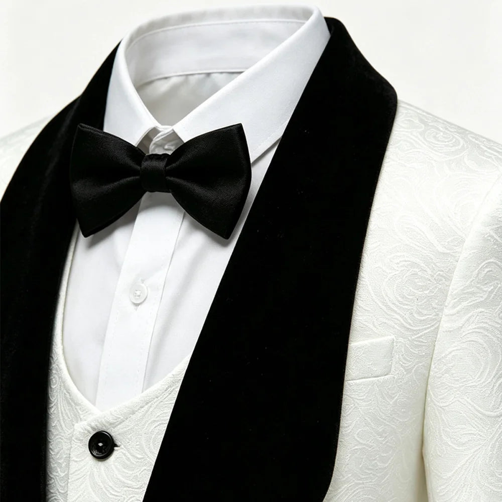Boys Jacquard Tuxedo Suit 3 Piece Bow Tie Velvet Set