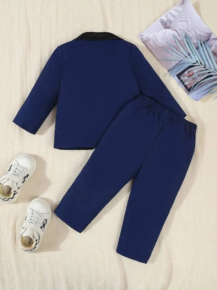 Toddler Formal Suit Set Shawl Lapel Jacket Bow Tie Elastic Waist Pants