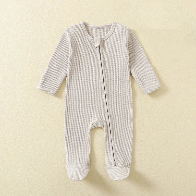 HIBISCUSARA Organic Cotton Baby Romper Jumpsuit With Zipper Footed