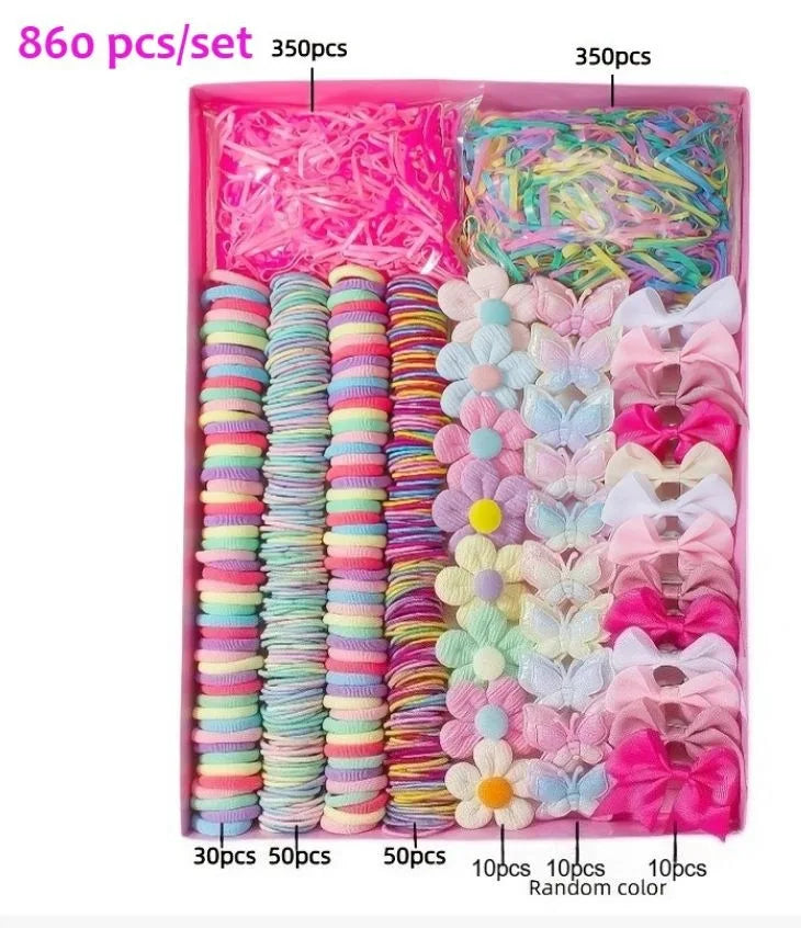 18/546Pcs /1152PCS Bow High Elastic Hair Accessories Set Korean Style Princess Hair Clips, No Hurt Hair Colorful Girls Hair Bands Hair Clips Girls Children No Box