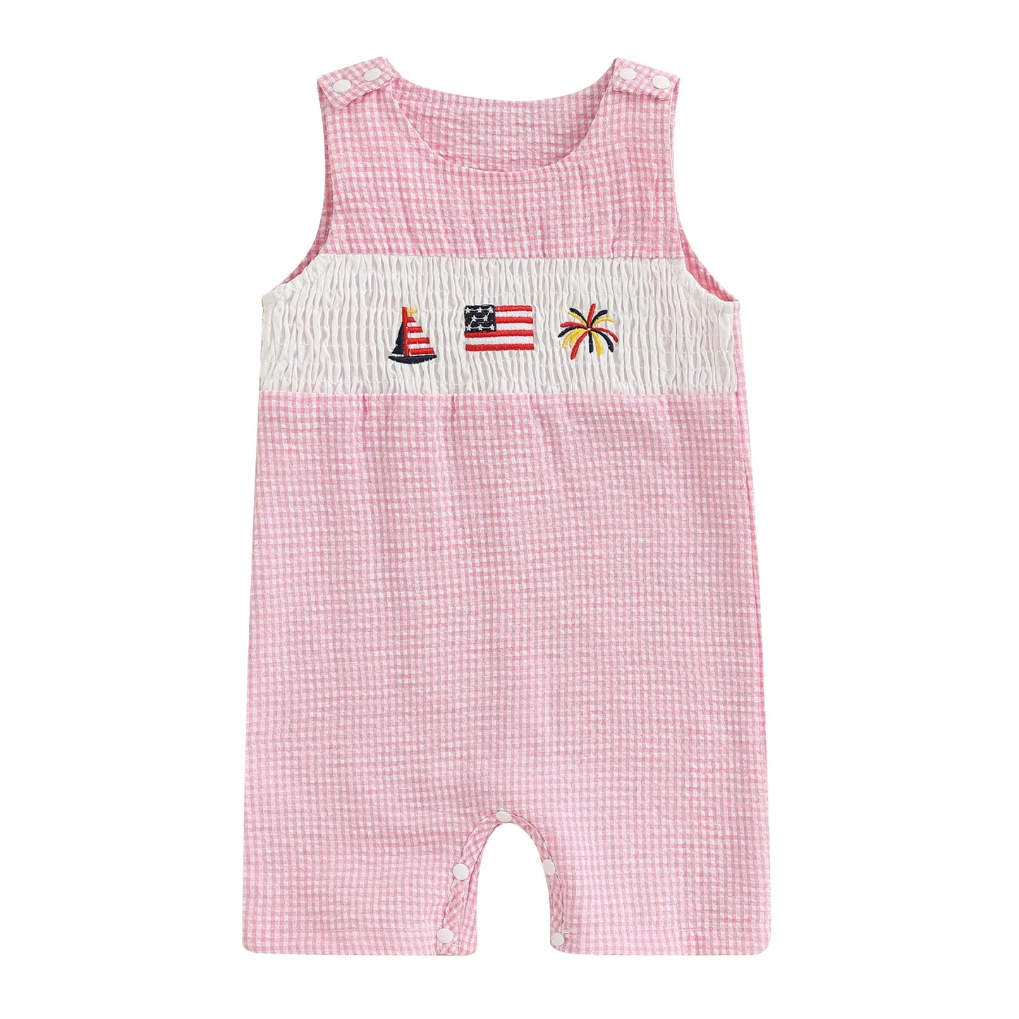 Cotton Embroidered Baby Romper With Button Up Collar
