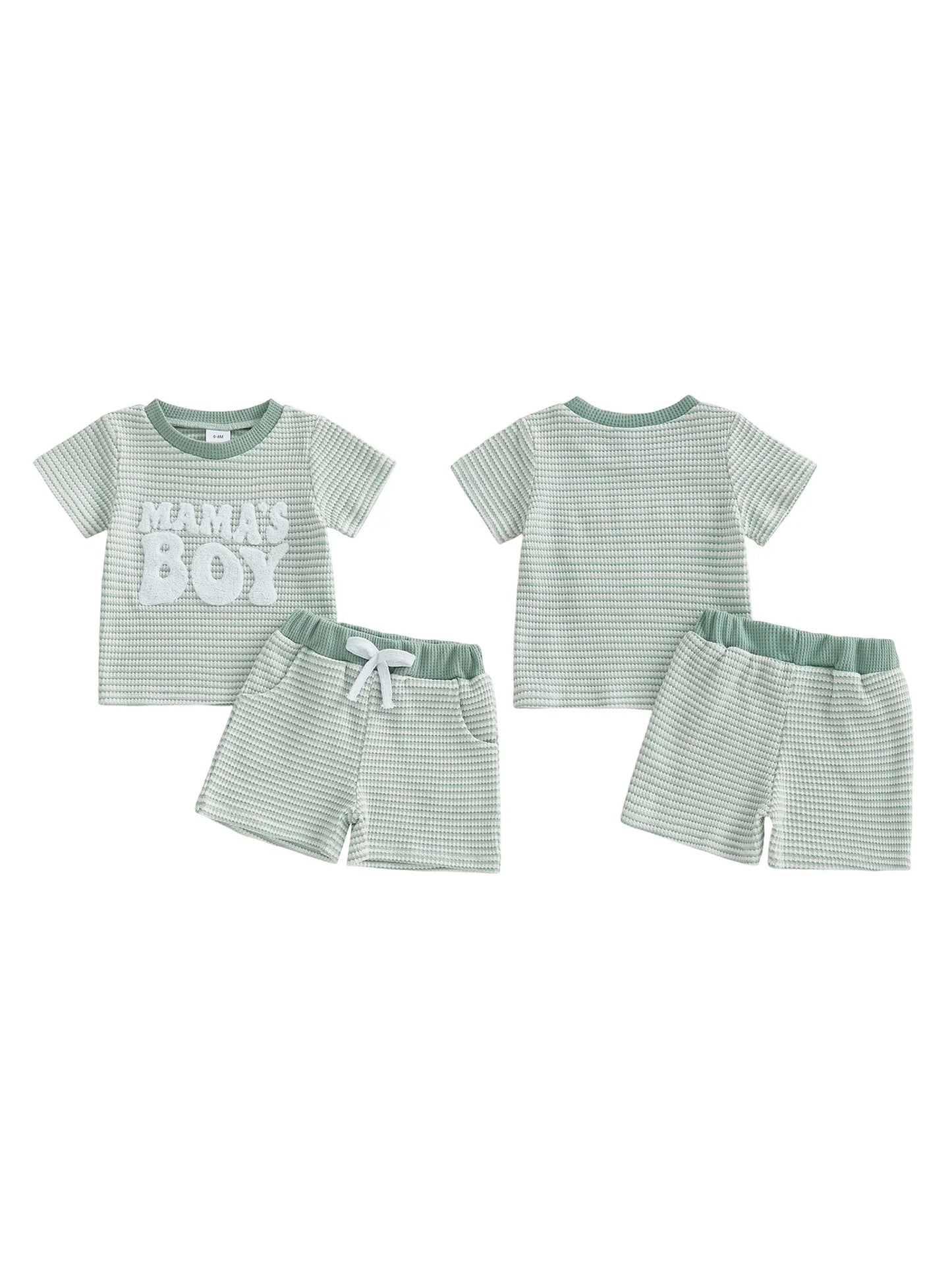 Kids Summer Clothes Striped Tee With Embroidered Letters Elastic Shorts