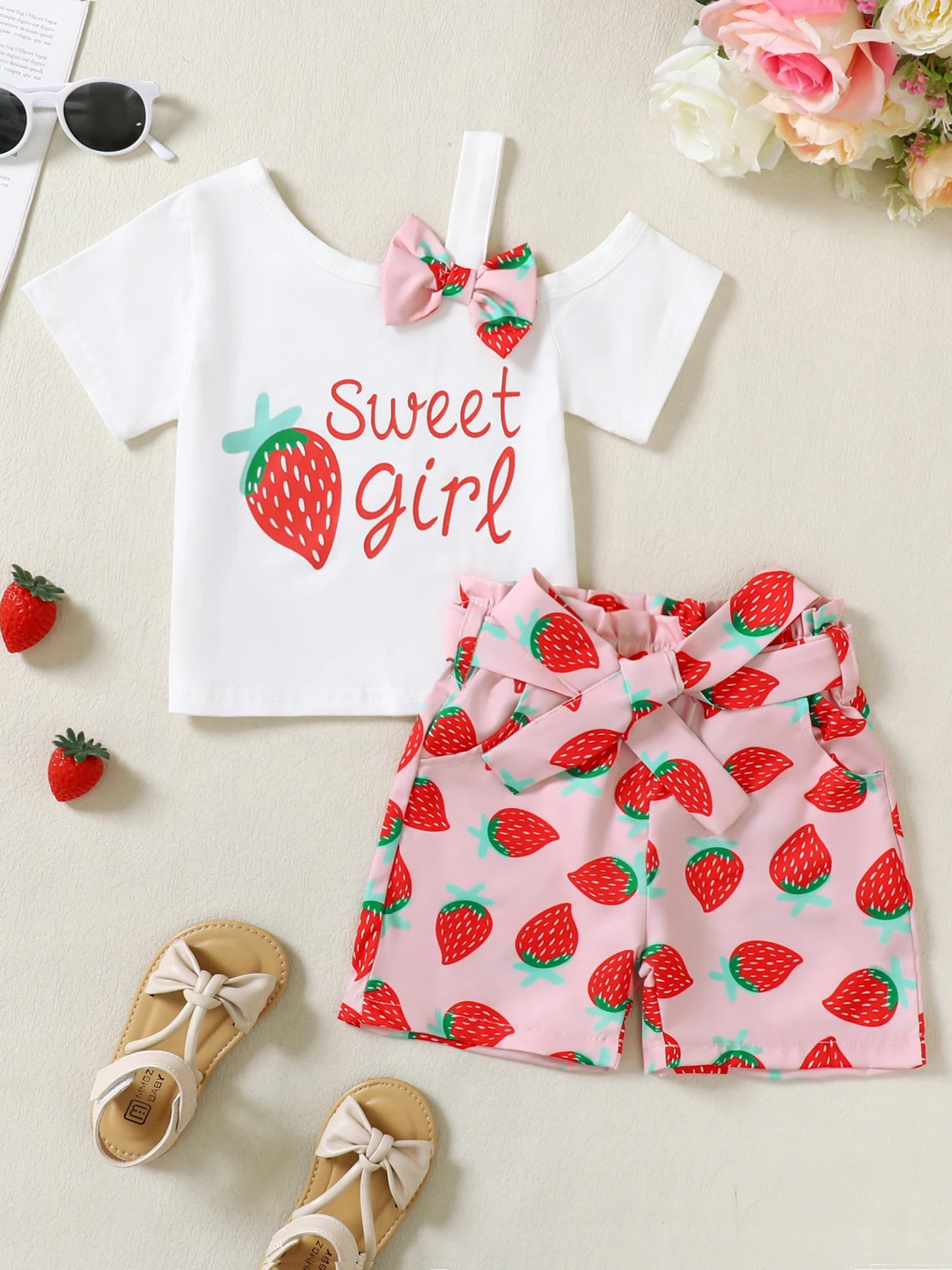 Girls Cotton Floral Summer Set T Shirt And Shorts Outfit