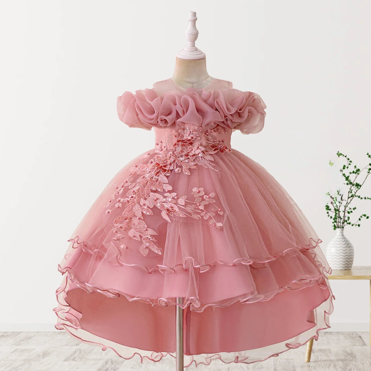 Floral Print Sleeveless Ruffle Tulle Dress for Toddler Girls