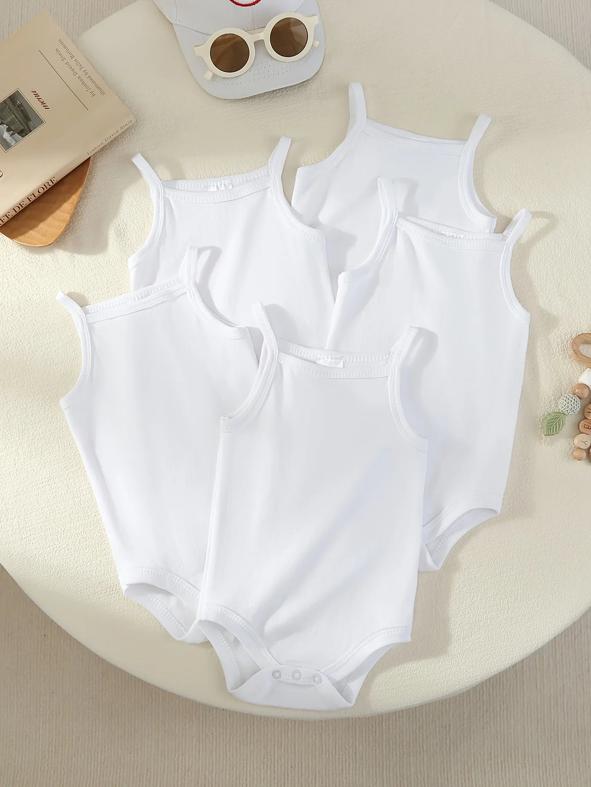 5pcs Baby Sleeveless Triangle Rompers, Cute White Base Layer Bodysuits for Baby Girls, Breathable And Comfortable Summer Infant Clothes, Newborn Hospital Essentials, Special, for Outdoor