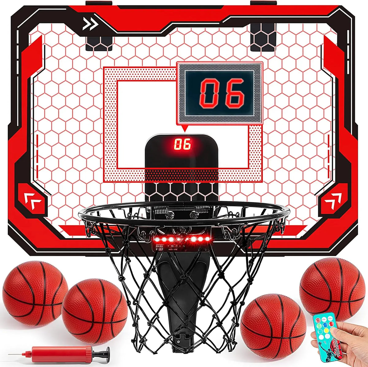 Joyfy Mini Indoor Basketball Hoop Over The Door With Light Up Scoreboard