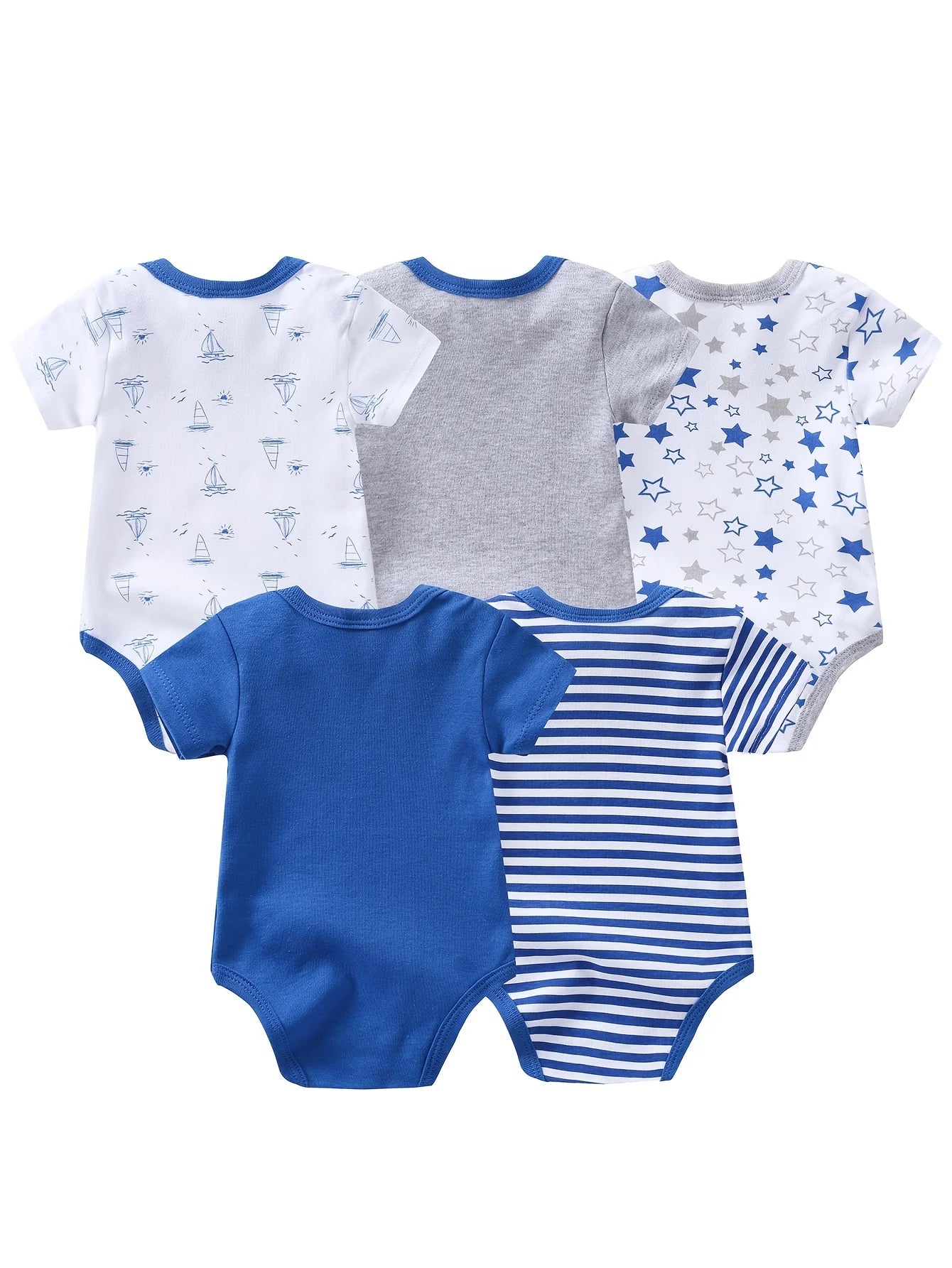 Baby Boy Triangle Rompers 5 Pack With Sailboat Pattern Onesies