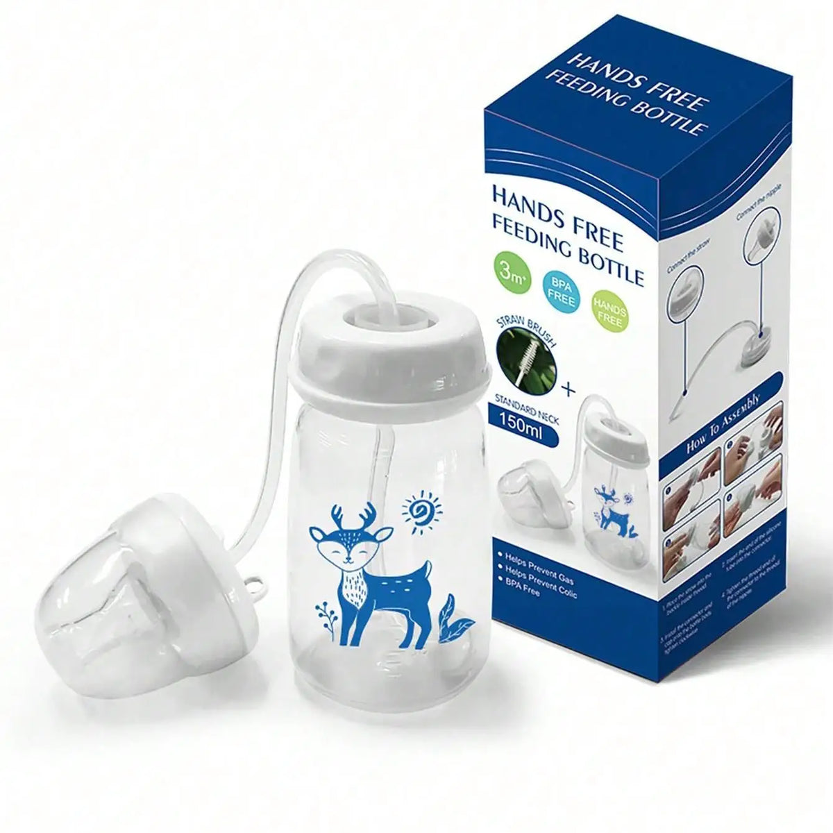 1pc 5oz/150ml Hands-Free Normal Neck PP Baby Feeding Bottle with Straw Brush, Perfect Gift Baby Bottle, Milk Bottle for New Parents.