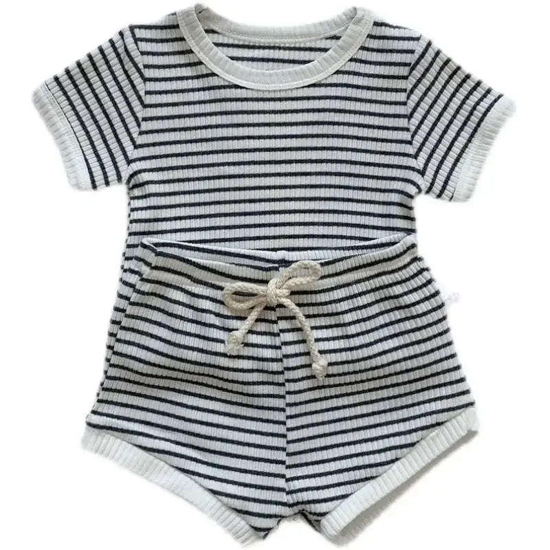 Unisex Summer TwoPiece Cotton Kids Set Short Sleeve Tops Shorts