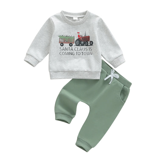 Unisex Infant Christmas 2 Piece Outfit Set Santa Reindeer Print