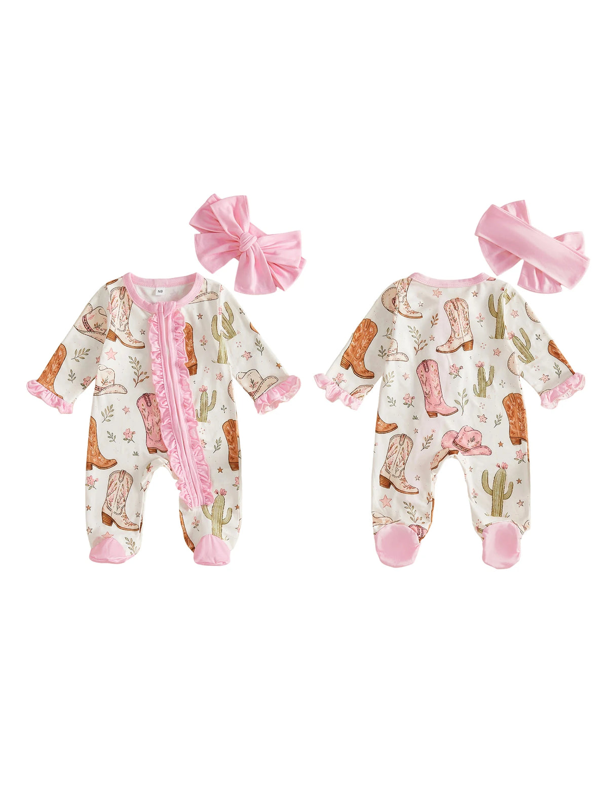 Baby Cactus Bodysuit With Headband Zip Up Romper Girls