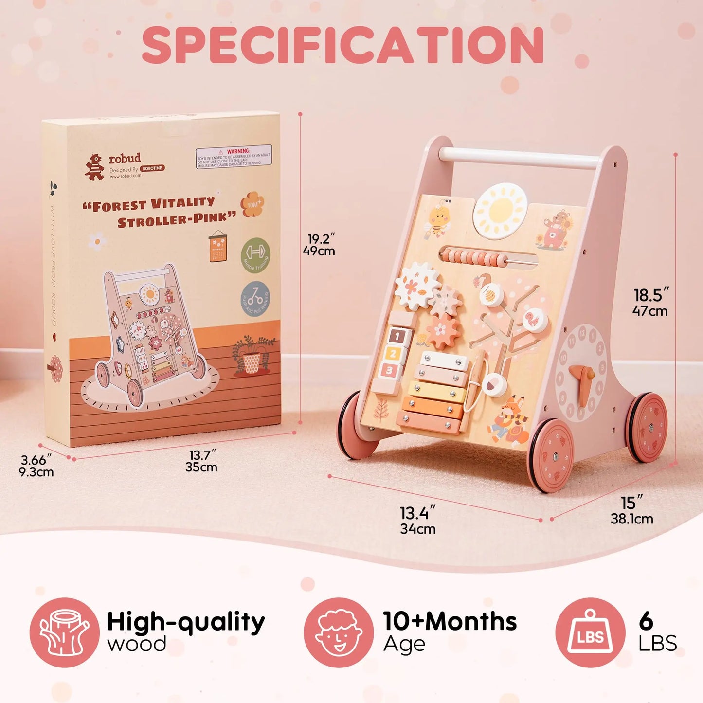 Robotime Robud Wooden Baby Walker With Activity Center