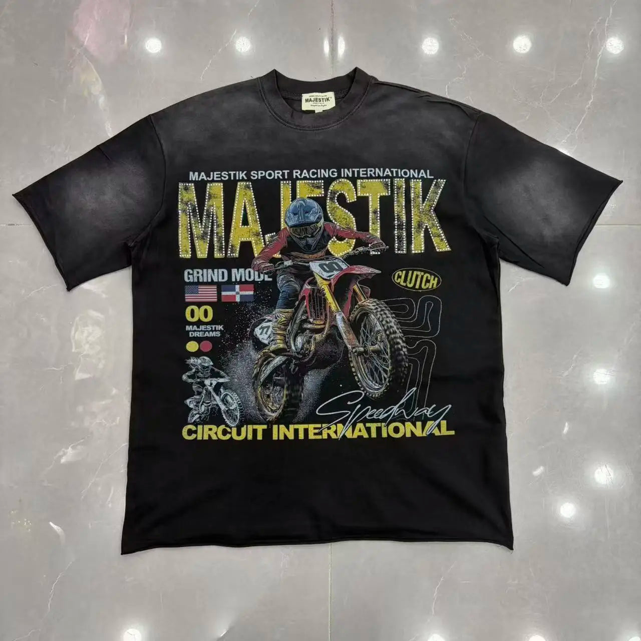 Cotton T Shirt With Letter Rhinestone Print Breathable Hip Hop