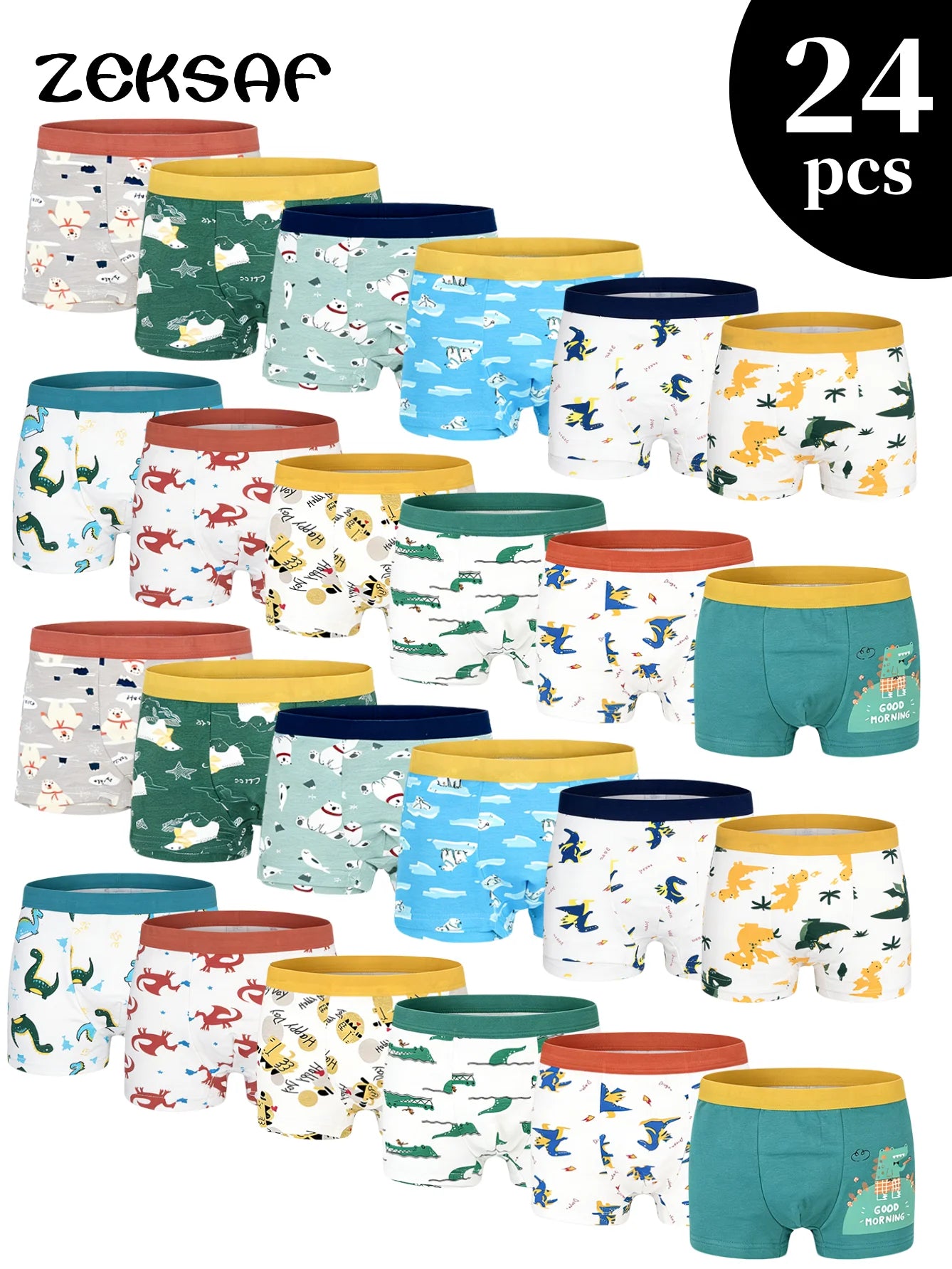 24 Pack Boys Cotton Underwears Kids Soft Boxer Briefs With Non-Roll Waistband