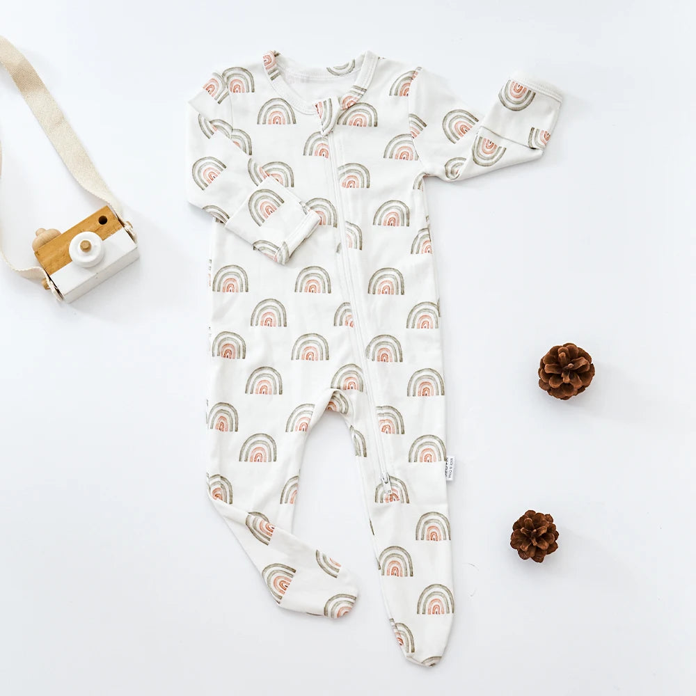 HappyFlute Bamboo Cotton Long Sleeve Footed Baby Romper