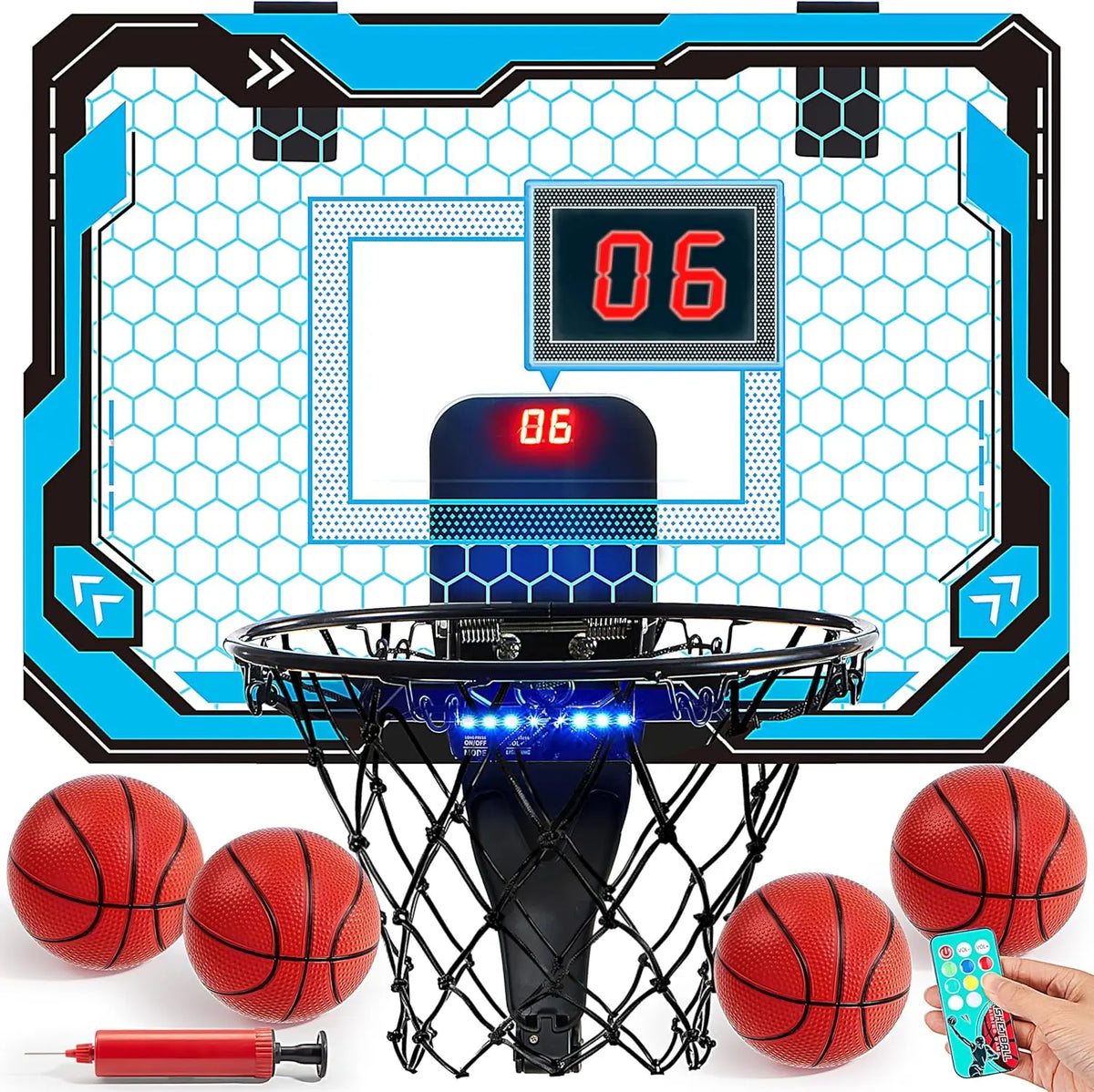 Joyfy Mini Indoor Basketball Hoop Over The Door With Light Up Scoreboard