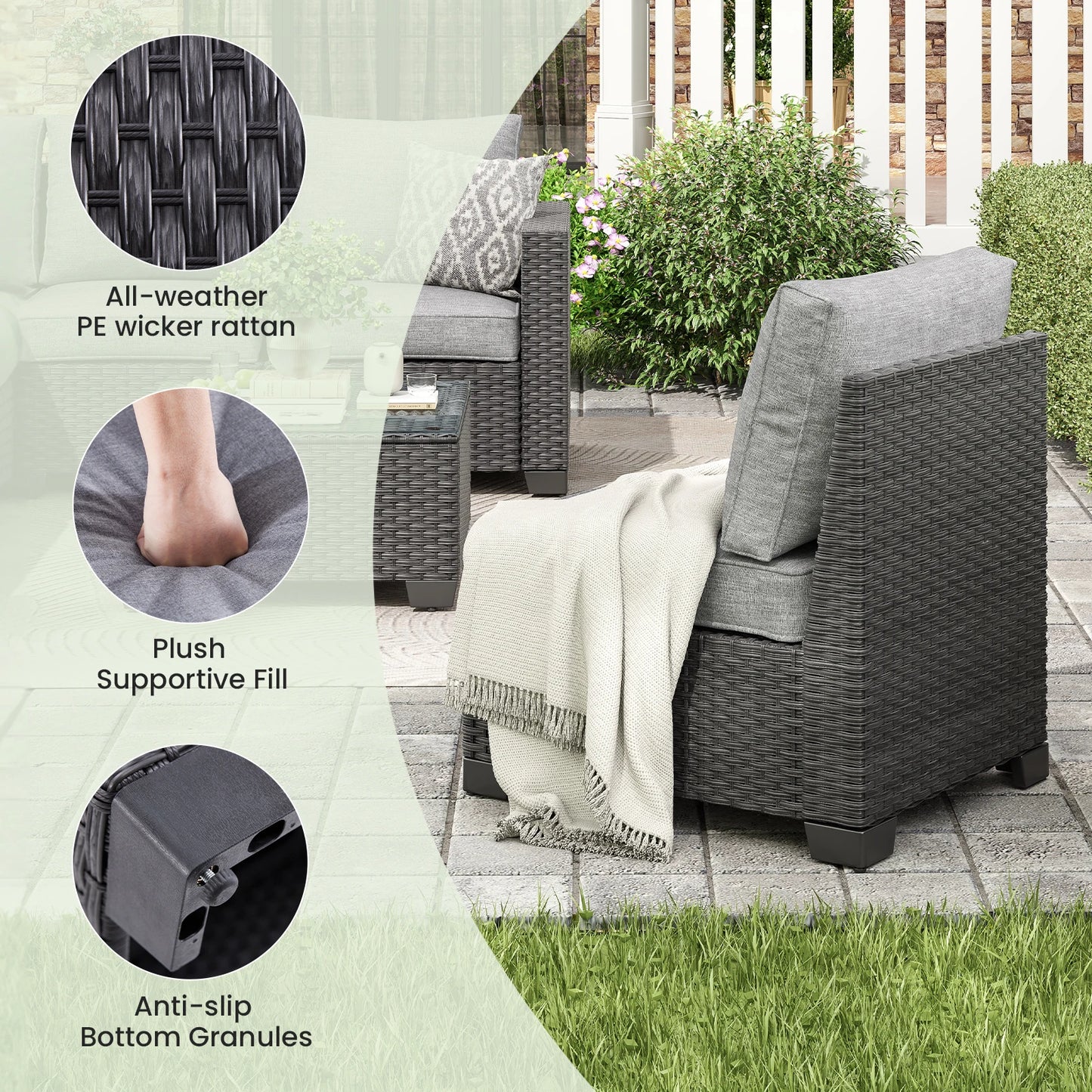 Patio Sectional Sofa Set With Ottoman Stain Resistant Fabric