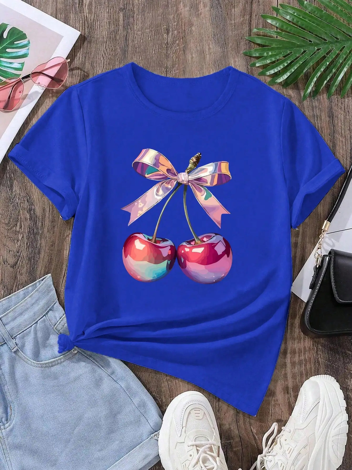 1 Pack Girls Casual Printed Crew Neck Short Sleeve T-Shirt Summer Student Youth Clothing