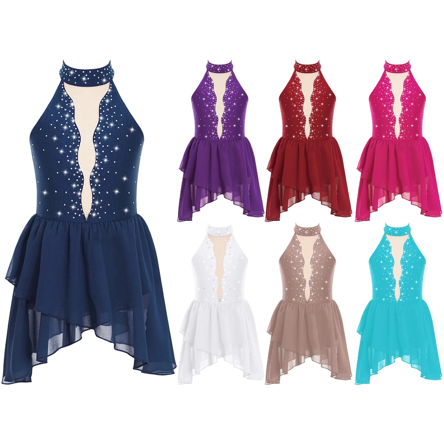 Kids Girls Dance Dress Rhinestone Leotard For Ballet Gymnastics