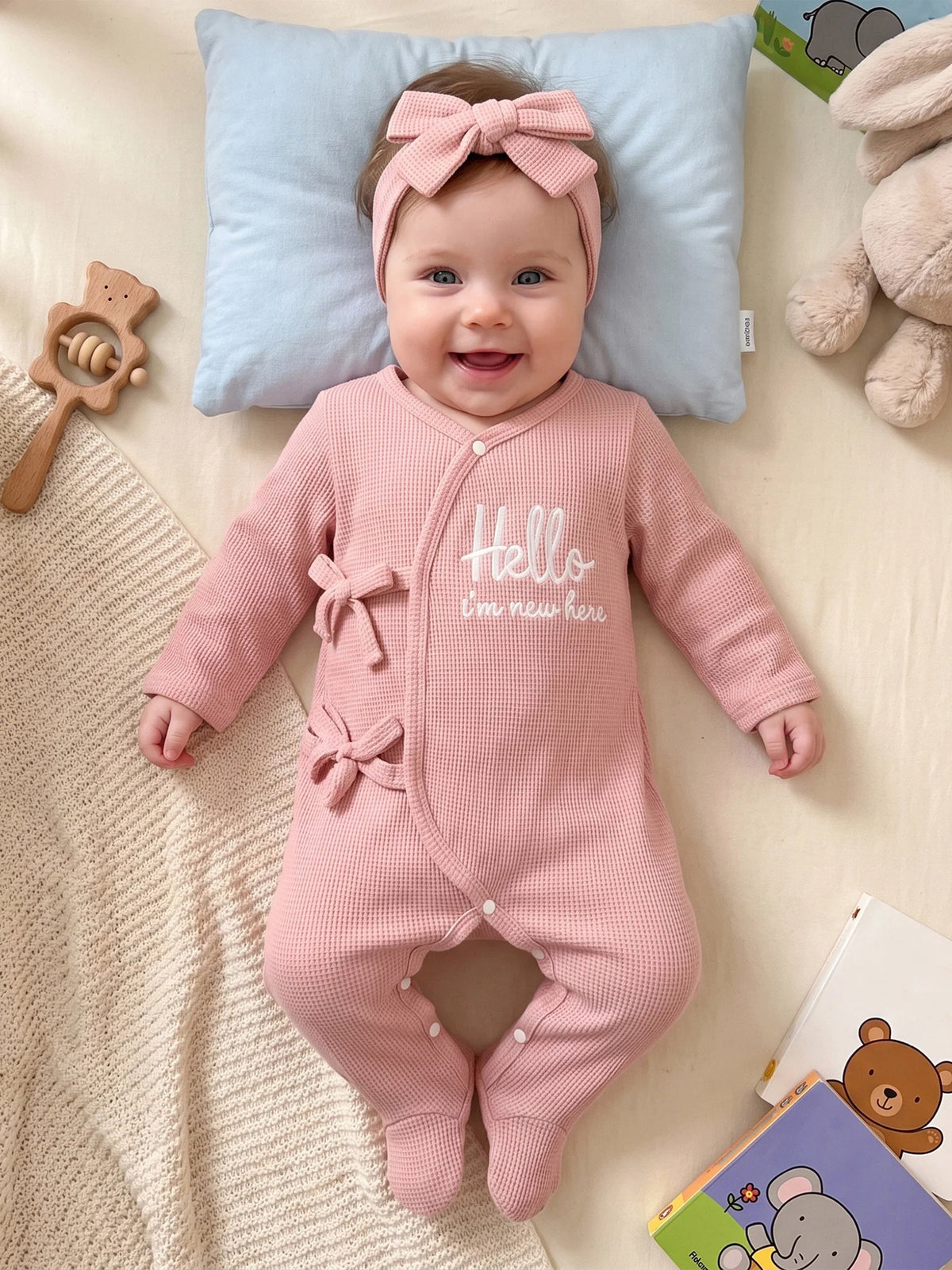 Girls Cute Baby Girls Waffle Waffle Footed Romper Baby Letter Embroidery Girls Waffle Latest Baby Girls Waffle