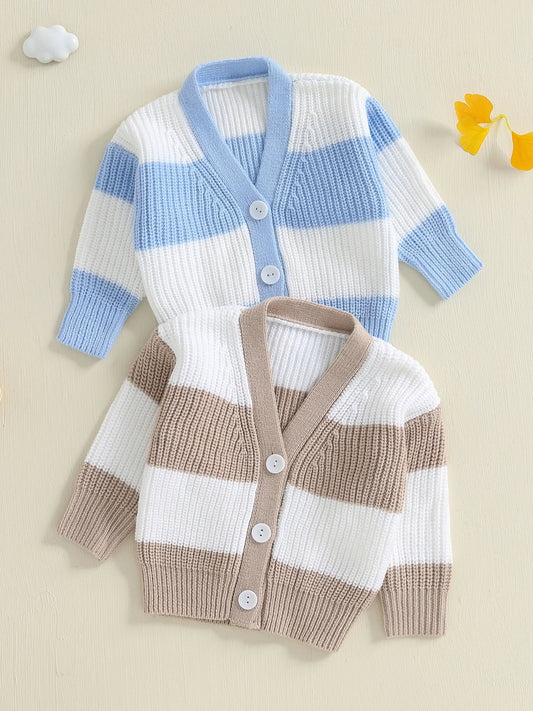 Infant Cable Knit Pullover Cardigan With Ribbed V Neck