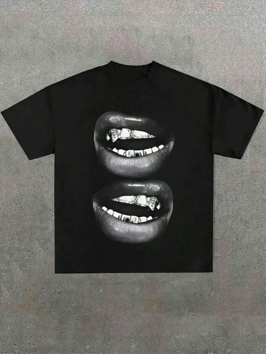 Grill Lips Funny Graphic Tee Shirt, Casual Soft, Pure Cotton 220gsm Pattern Printed T-Shirt