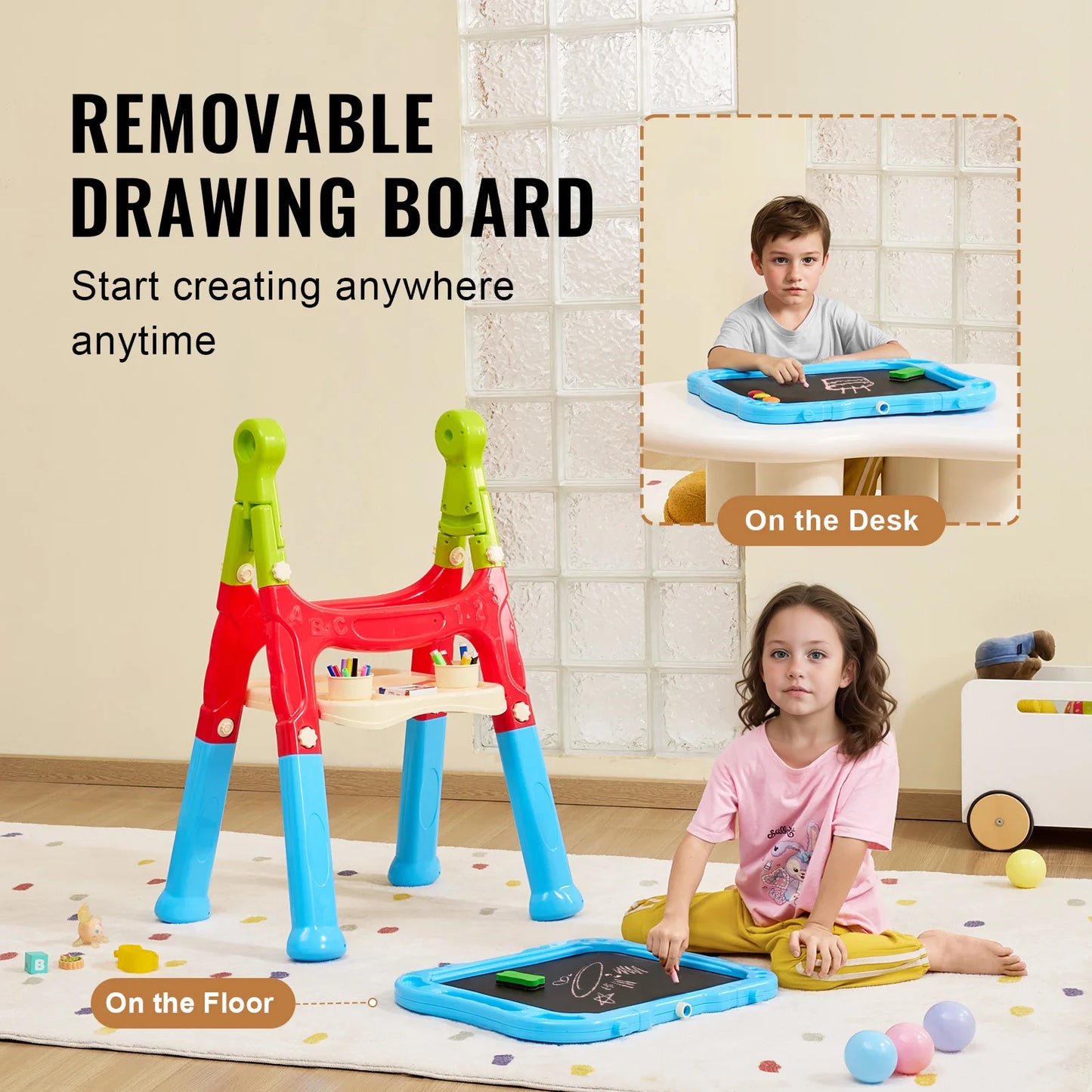Children Magnetic Drawing Board Art Easel With Chalkboard For Kids