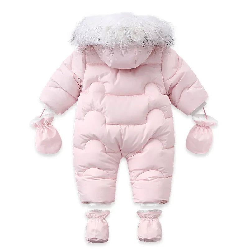 AYNIGIELL Winter Baby Jumpsuit Hooded Wool Down Romper