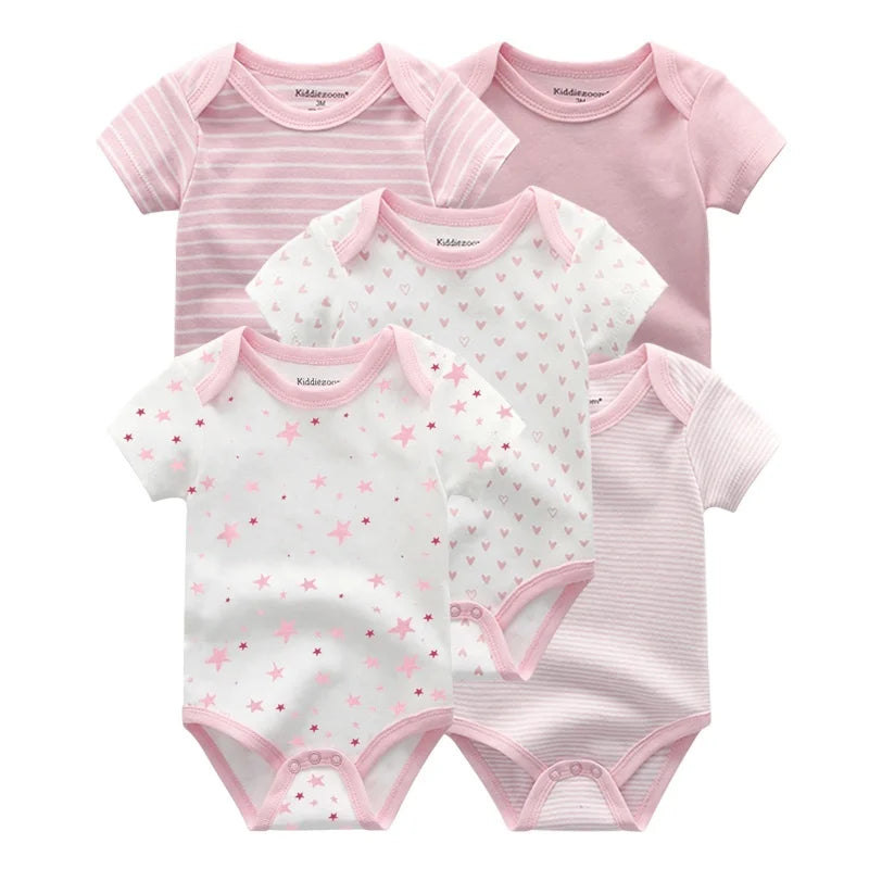 5 Pack Summer Short Sleeve Baby Bodysuits Cartoon Newborn Onesie