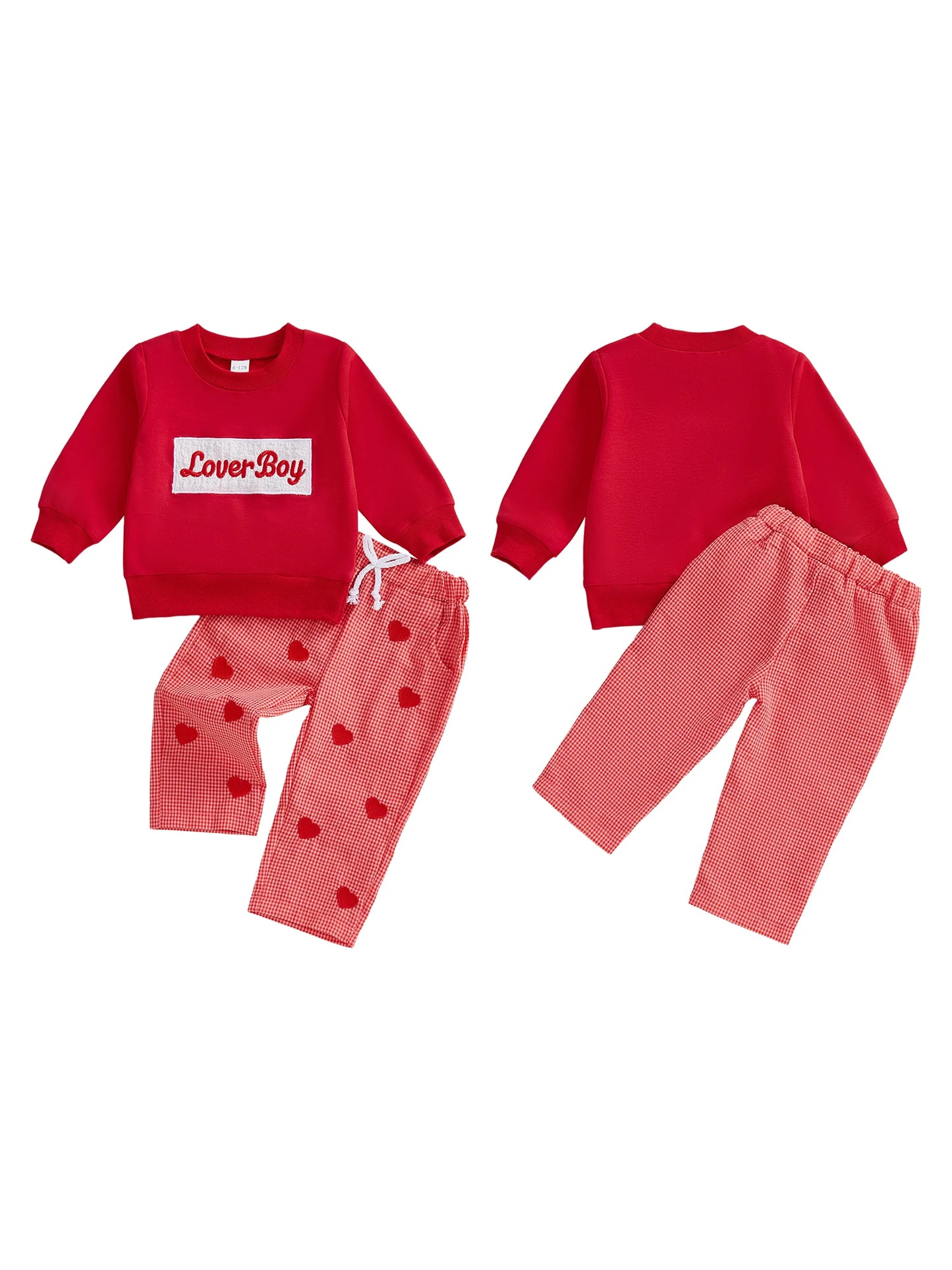 Adorable Infant Boy Valentine's Day 2-Piece Embroidered Top and Trousers