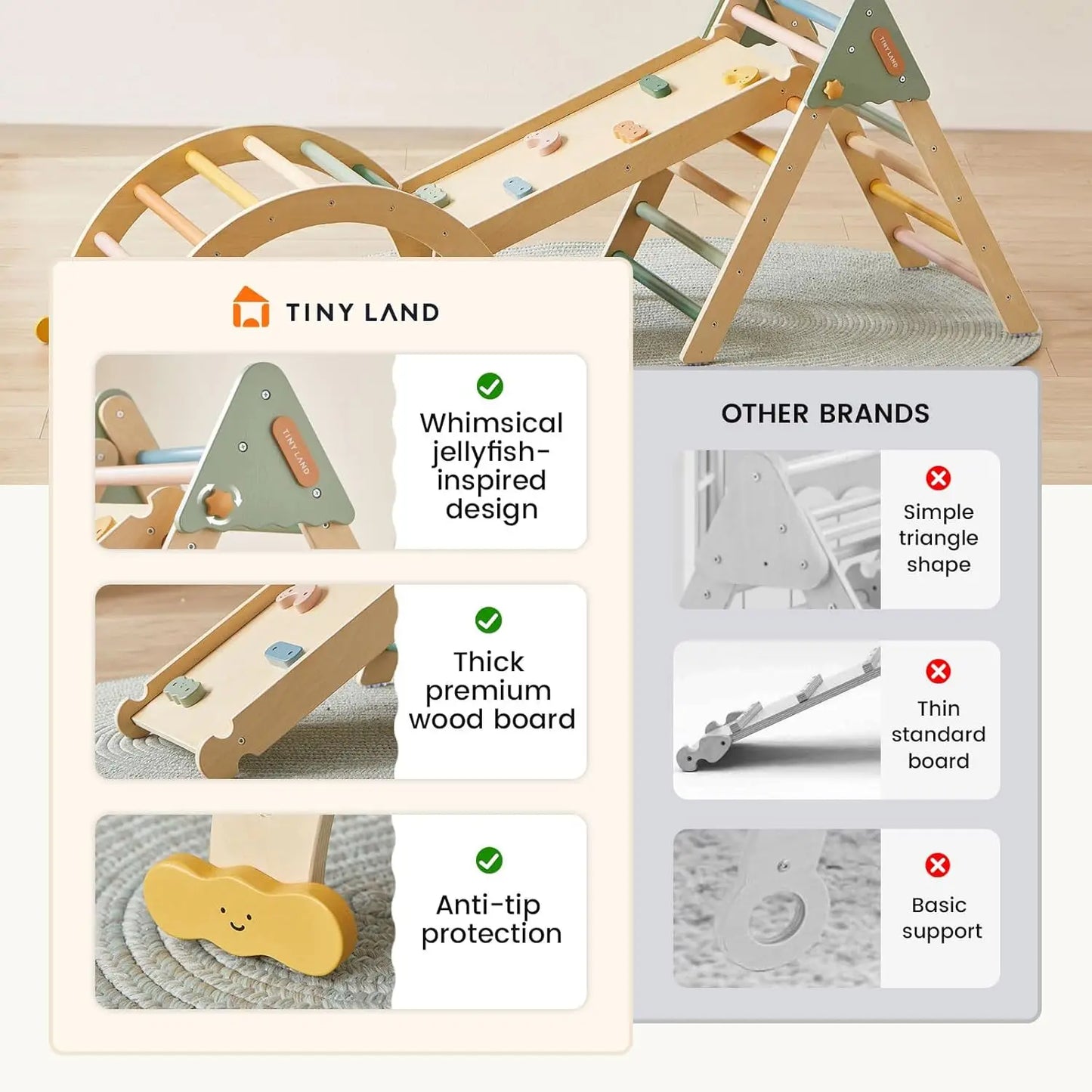 Pikler Triangle Set 7-In-1 Foldable Montessori Toddler Climbing Toy