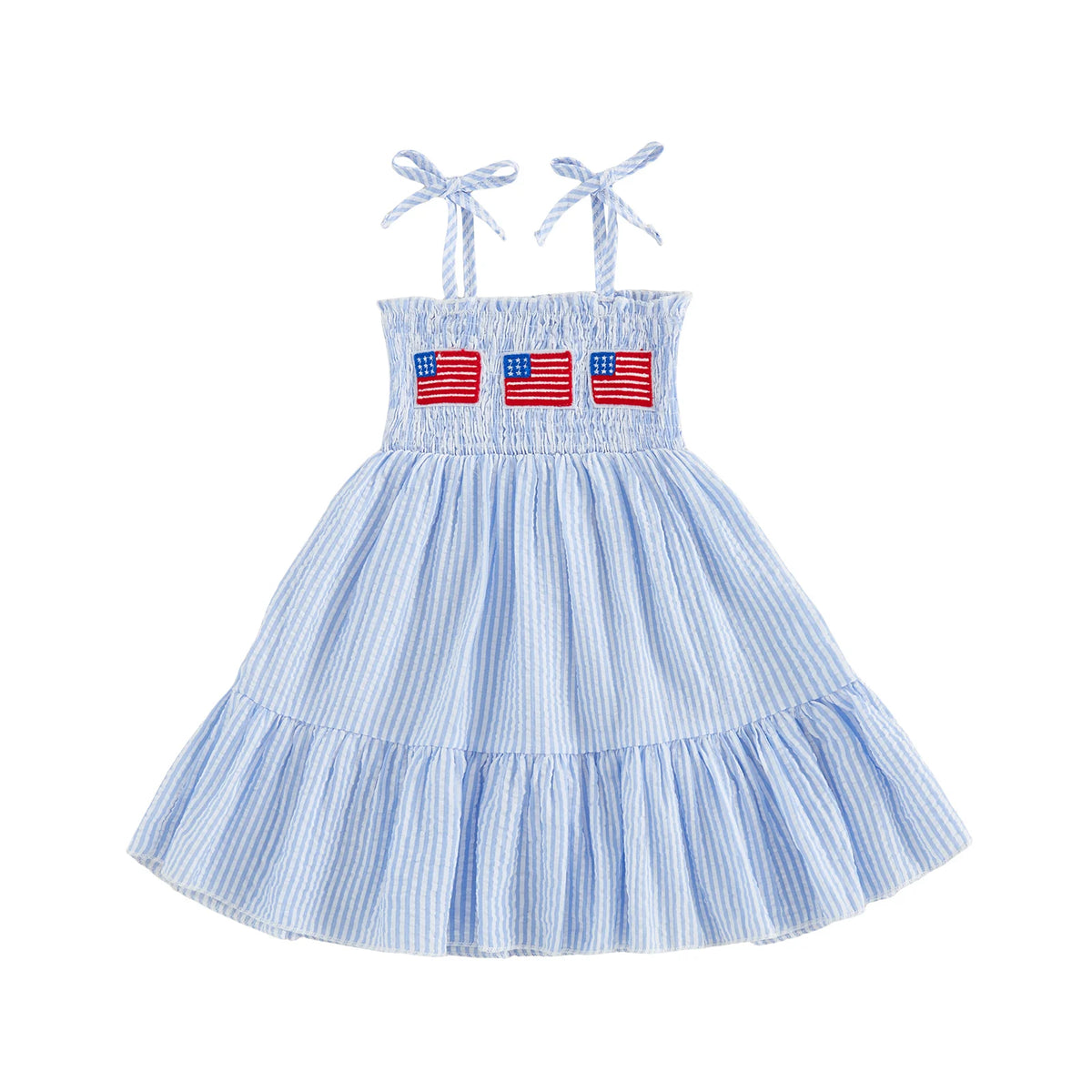 Infant Girls Patriotic Sleeveless Dress With Stars And Stripes Embroidery