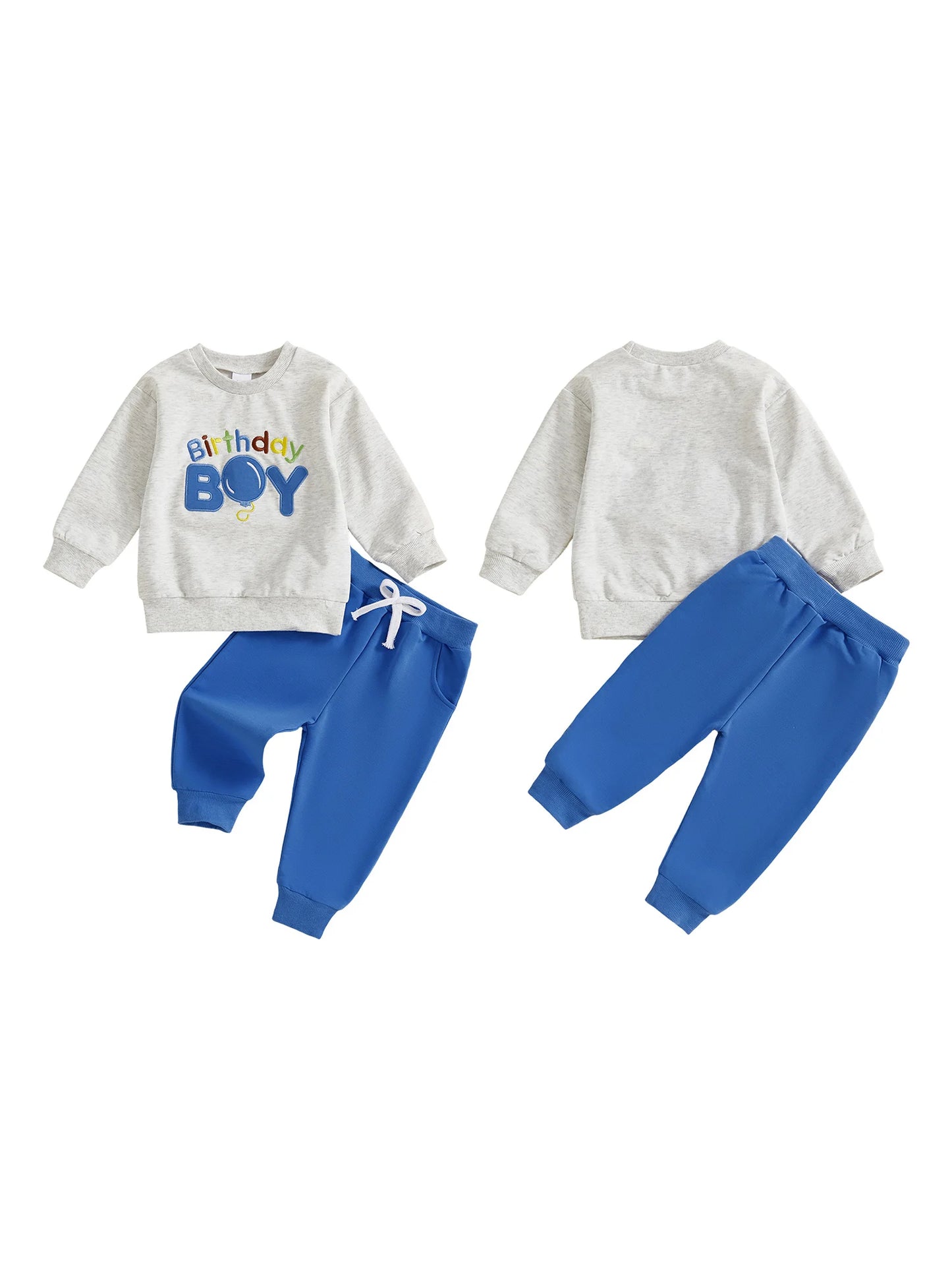 Baby Boy Birthday Outfit 2Pcs Set Embroidered Balloon Long Sleeve