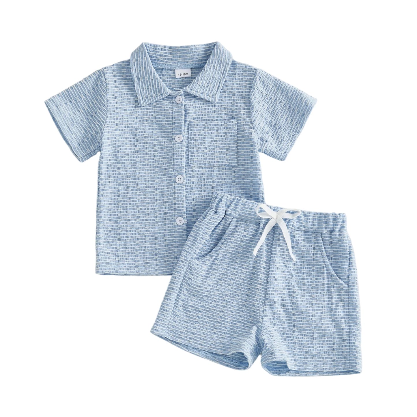 Infant Boy Summer Outfit Set With Textured Shirt And Shorts