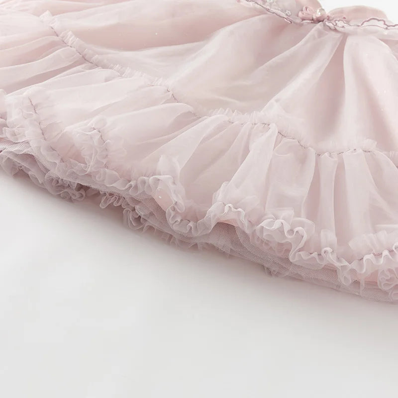 Dave Bella Spring Girl's Dress Cute Mesh Embroidery New Charm Gentle Cute Children's Princess Dress Party Outdoor DB1250678