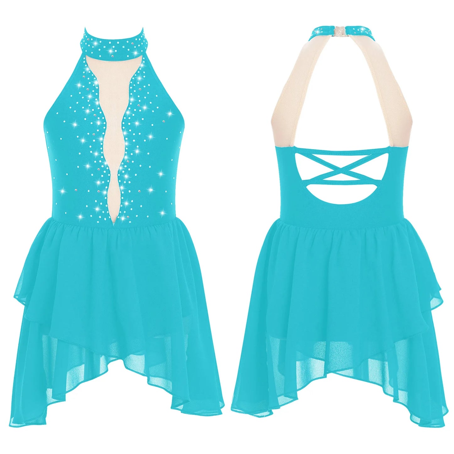 Kids Girls Dance Dress Rhinestone Leotard For Ballet Gymnastics