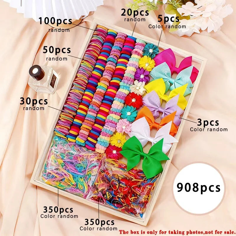 18/546Pcs /1152PCS Bow High Elastic Hair Accessories Set Korean Style Princess Hair Clips, No Hurt Hair Colorful Girls Hair Bands Hair Clips Girls Children No Box