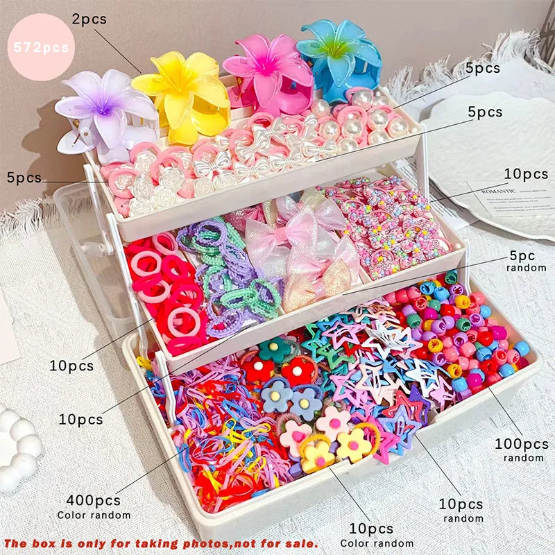 18/546Pcs /1152PCS Bow High Elastic Hair Accessories Set Korean Style Princess Hair Clips, No Hurt Hair Colorful Girls Hair Bands Hair Clips Girls Children No Box