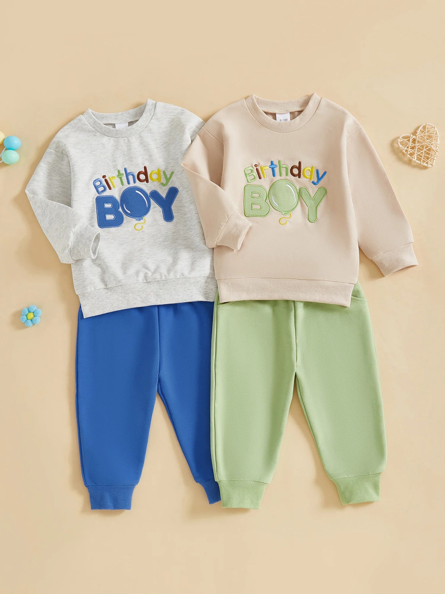 Baby Boy Birthday Outfit 2Pcs Set Embroidered Balloon Long Sleeve