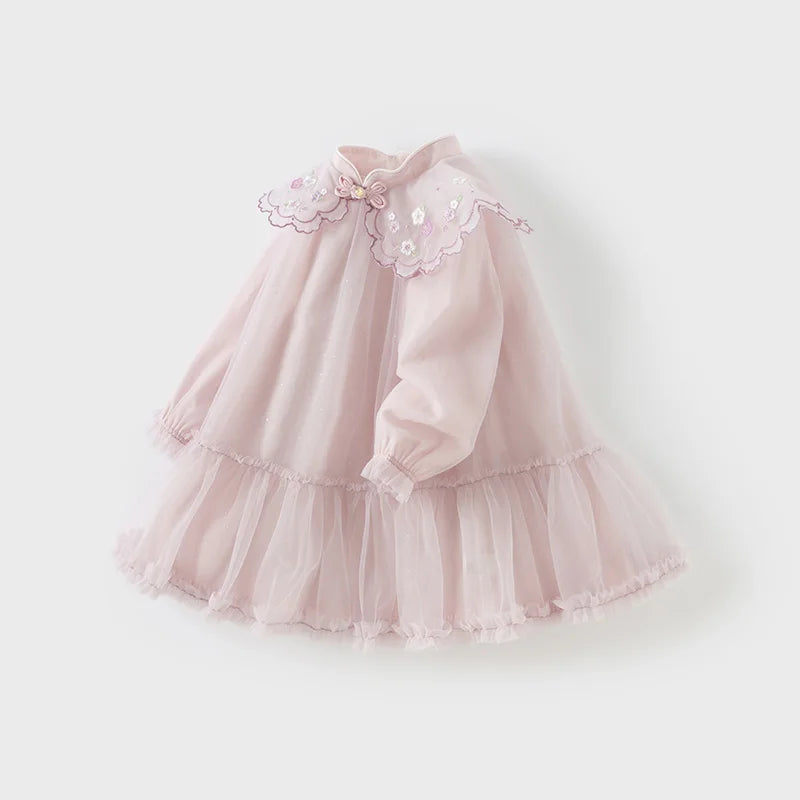 Dave Bella Spring Girl's Dress Cute Mesh Embroidery New Charm Gentle Cute Children's Princess Dress Party Outdoor DB1250678