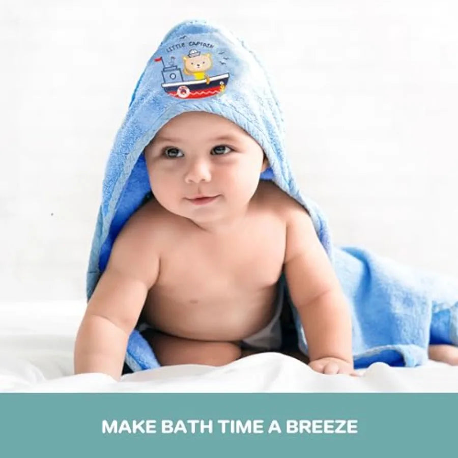Soft Terry Hooded Bath Towel and Washcloths Set for Newborns