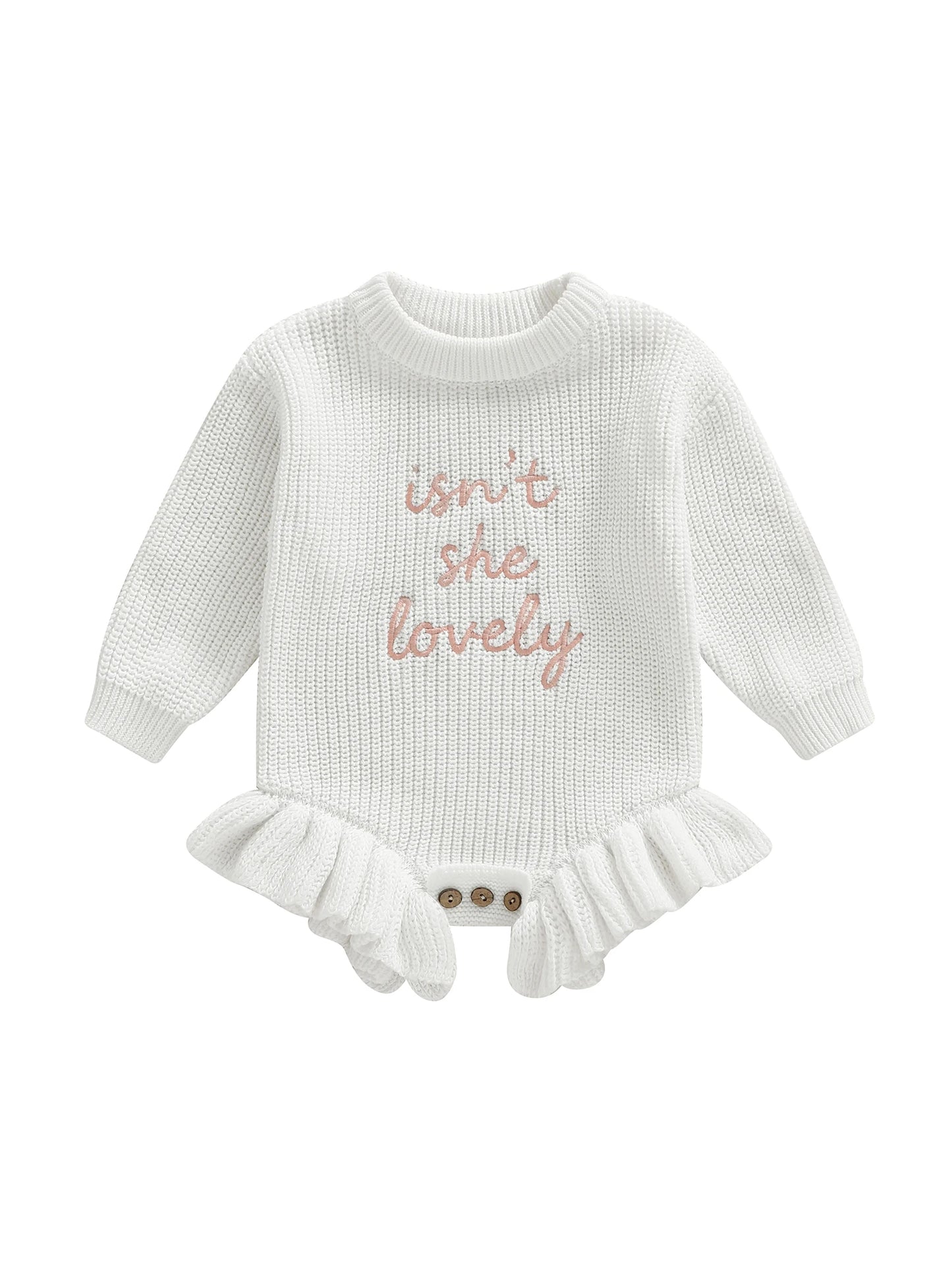 Infant Girl Cozy Knitted Romper With Embroidered Letters