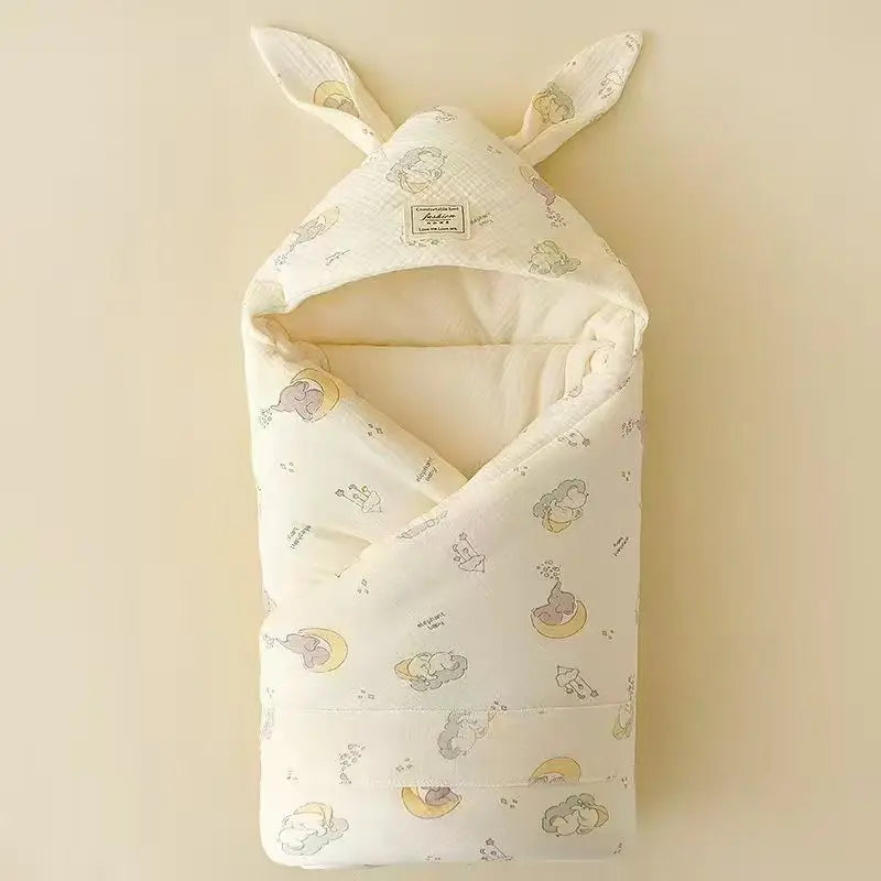 High Quality Cotton Newborn Swaddle Blanket with Cute Bunny Ears Hospital Delivery Wrap Extra Soft Thermal Baby Swaddling New