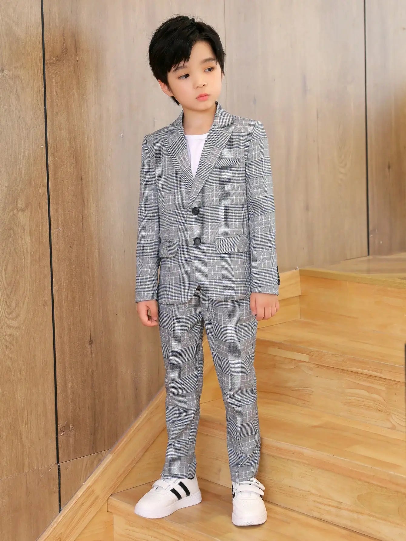 Boys Plaid Suit Set Blazer and Trousers for Formal Events