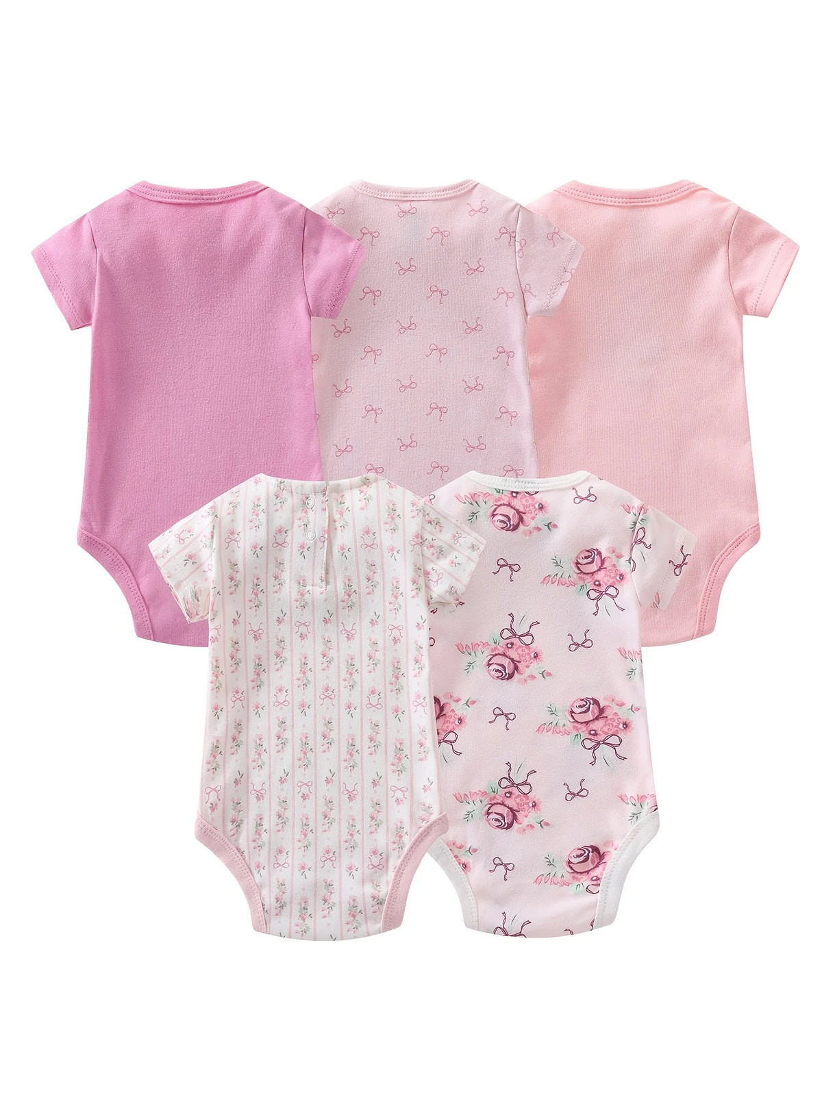 Baby Girl Short Sleeve Cotton Knit Button Front Romper