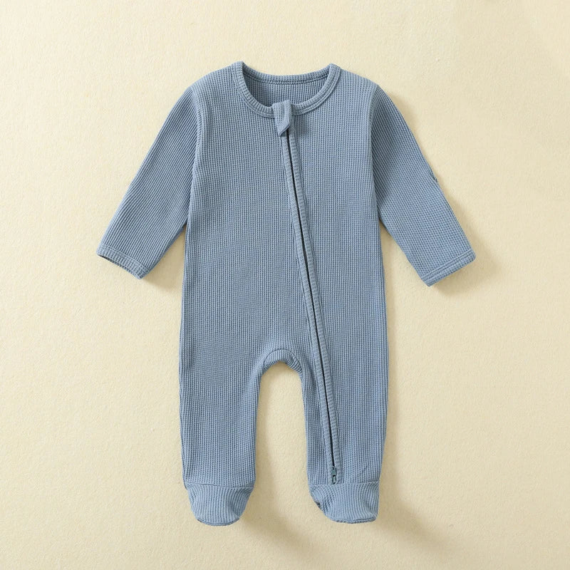 HIBISCUSARA Organic Cotton Baby Romper Jumpsuit With Zipper Footed