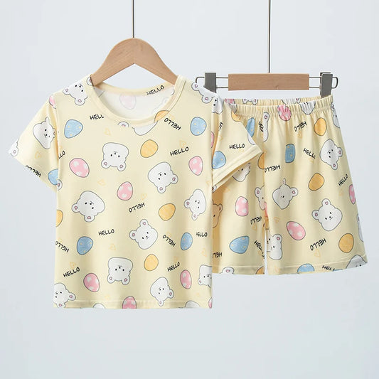 Two Piece Summer Kids Shorts Set Unisex Short Sleeve Outfit